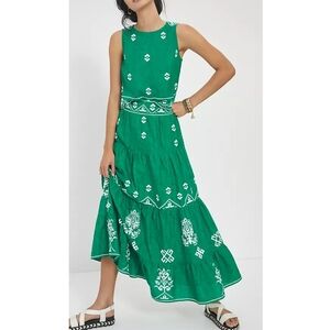 Anthropologie Mitra Embroidered Maxi Skirt Green